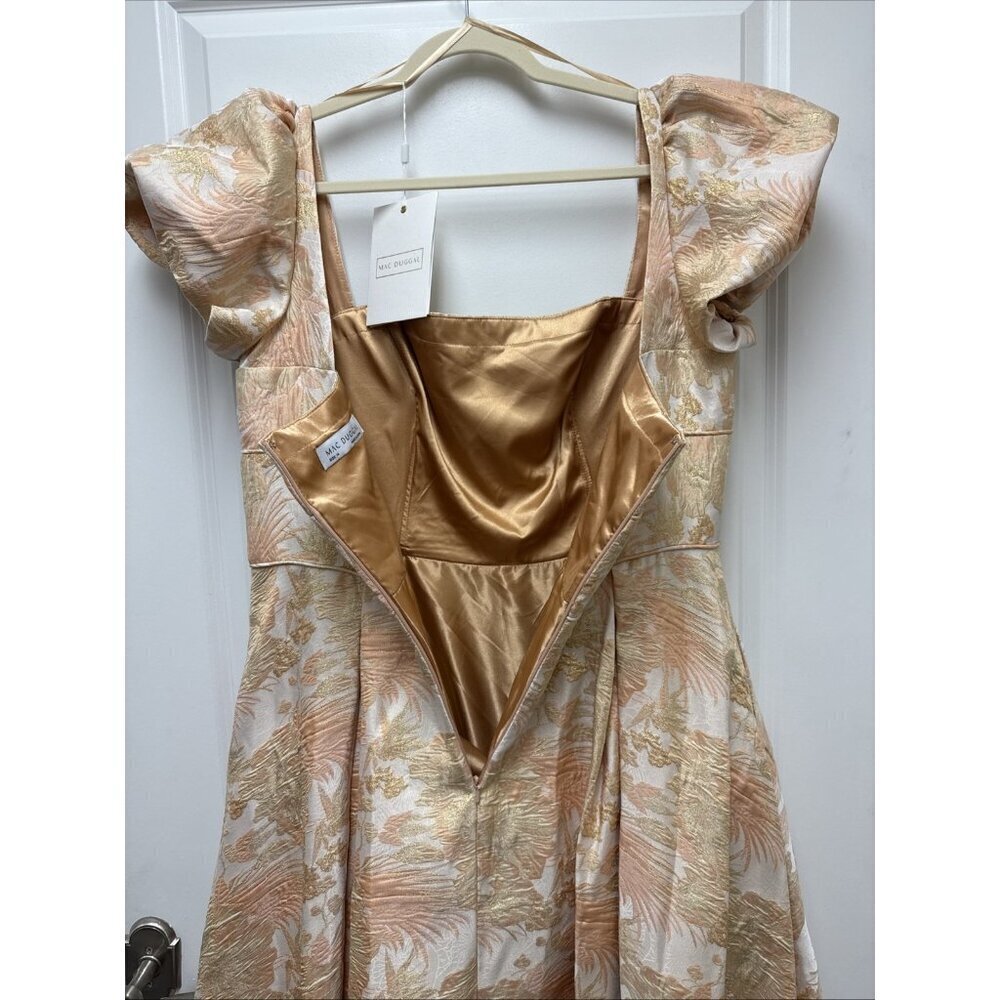 MAC DUGGAL Size 14 Peach Floral Brocade 68276 Puff Sleeve High Low Gown Dress - Picture 9 of 10